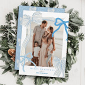 コケット – コア淡い色のブルー弓クリスマスフォト シーズンカード