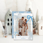 コケット – コア淡い色のブルー弓クリスマスフォト シーズンカード