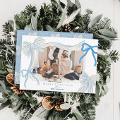 コケット – コア淡い色のブルー弓フォトクリスマス シーズンカード