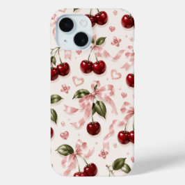 コケット チェリーとピンクサテンのリボン シームレス パターン iPhone 15ケース