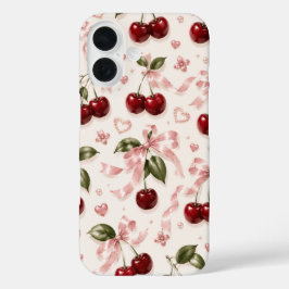 コケット チェリーとピンクサテンのリボン シームレス パターン iPhone 16ケース