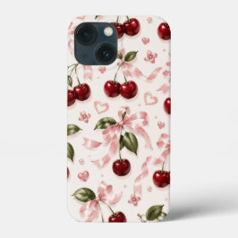 コケット チェリーとピンクサテンのリボン シームレス パターン iPhone 13 MINIケース