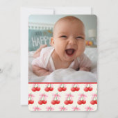 コケット チェリー リボン バブル文字 1歳の誕生日 招待状 (裏面)