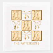 コケット・バンニーがイースター名をパーソナライズされた弓付け 箔ナプキン (正面)