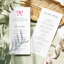 コケット・ピンクシンプルボウ結婚式プログラム