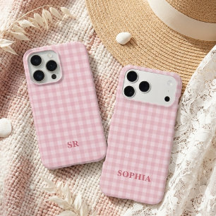 コケット ピンク ギンガム モノグラム ブライズメイド イニシャル iPhone 15 PRO MAXケース