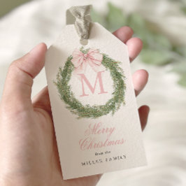コケット ピンク リボン モノグラム リース クリスマス ギフトタグ