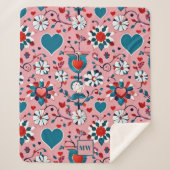 コケット、フローラおよびハートモチーフのモノグラム シェルパブランケット (正面)