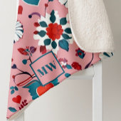 コケット、フローラおよびハートモチーフのモノグラム シェルパブランケット