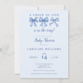 コケット・ブルーがキリスト教の少年の子を弓 招待状 (正面)