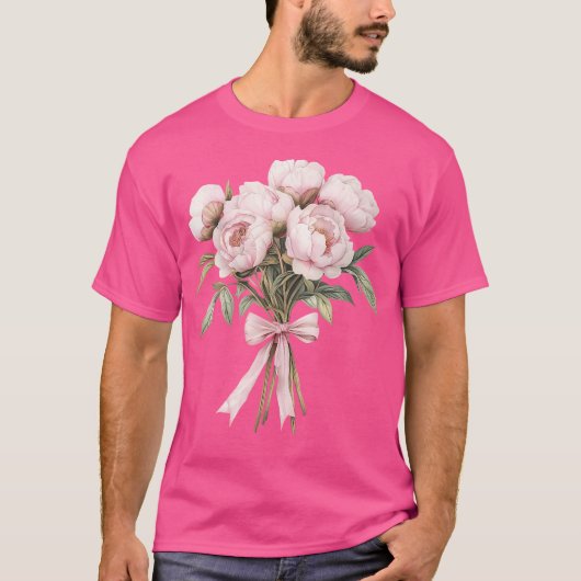 コケット・ペオニーブーケの花束をイメージした植物愛好家向けデザイン Tシャツ (正面)