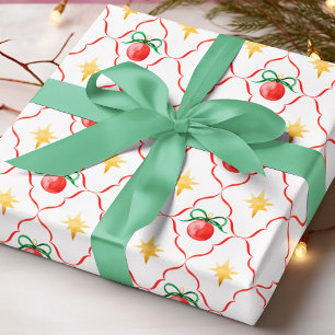 コケット レッドボウ バブル クリスマス スターパターン ラッピングペーパー