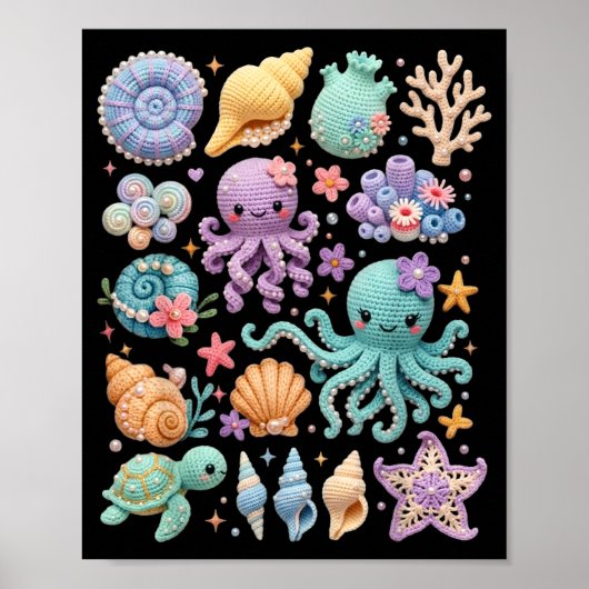 コケット 海の生き物 かわいい クラゲ タコ ビーチ ポスター (正面)