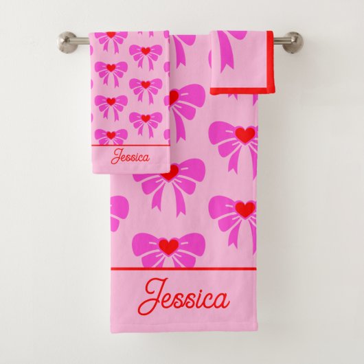 コケットy2kリボンパターンレッド&ピンク名門私立校風の名 バスタオルセット (インサイチュ)