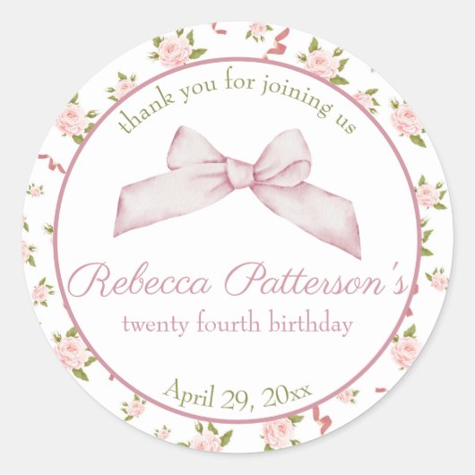 コケッフェミニントヴィンテージフローラ誕生日パーティー ラウンドシール (正面)
