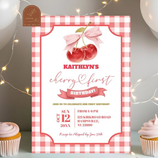 コケッ名門私立校風のトさくらんぼオントップ誕生日ガール 招待状