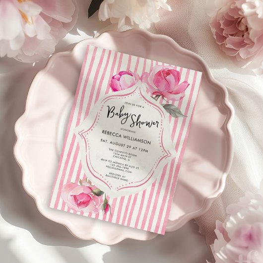 コケッ名門私立校風のト・グランミレアル・ガール・ベビーシャワー 招待状