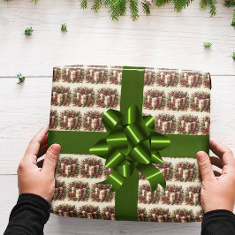 コケッ素朴トプレイドボウホリーピネコーンクリスマス ラッピングペーパー