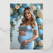 コケッ間抜けトグースブルーボウボーイベビーシャワー 箔招待状 (裏面)