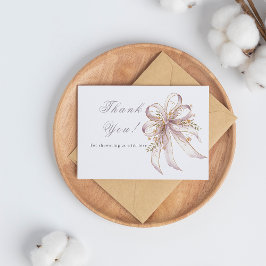 コケティッシュなパープルのリボン ベイビーシャワー サンキューカード