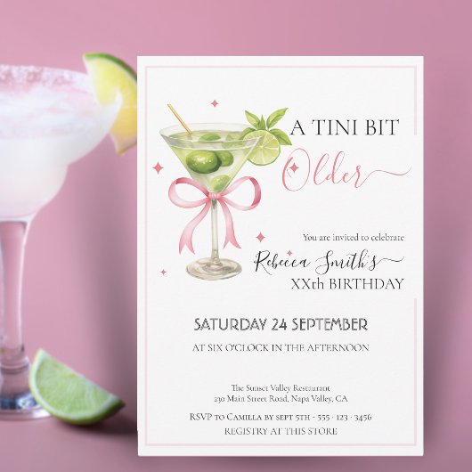 コケティッシュなライムカクテル 'A tini bit Older' 誕生日 招待状