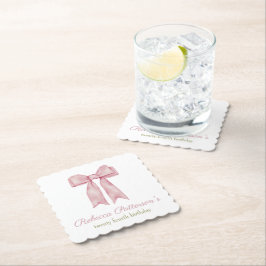 コケティッシュピンク水彩リボン フェミニン バースデーパーティー ペーパーコースター