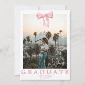コケティッシュ ピンク リボン フォト 卒業発表 招待状 (正面)