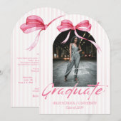 コケティピンクリボンアーチフォト卒業式 招待状 (正面/裏面)