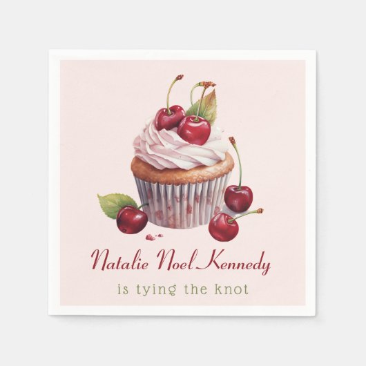 コケティピンクリボンチェリーケーキファンシーガールエステティック スタンダードカクテルナプキン (正面)