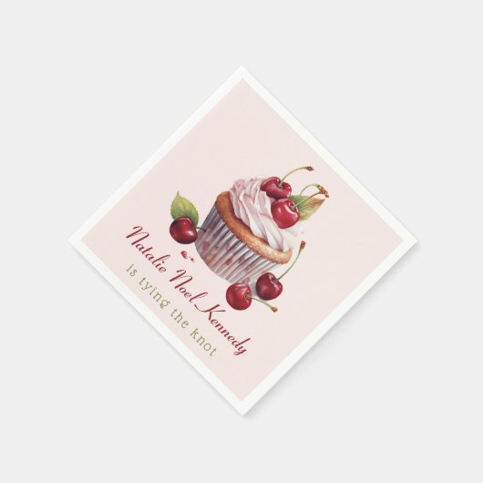 コケティピンクリボンチェリーケーキファンシーガールエステティック スタンダードカクテルナプキン (角)