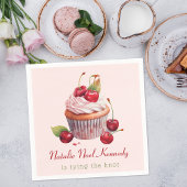 コケティピンクリボンチェリーケーキファンシーガールエステティック スタンダードカクテルナプキン