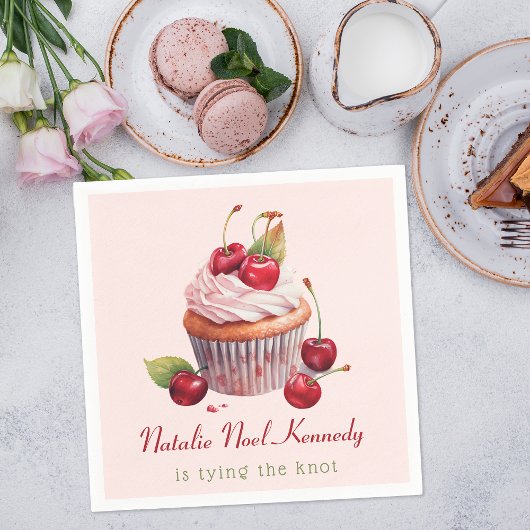 コケティピンクリボンチェリーケーキファンシーガールエステティック スタンダードカクテルナプキン