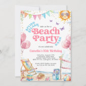 コケティーな海岸のティーンズビーチバースデーパーティー 招待状 (正面)