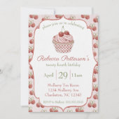 コケティー チェリー カップケーキ 水彩画 誕生日パーティー 招待状 (正面)