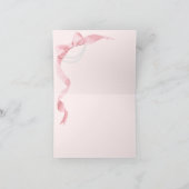 コケティ ピンクのボウ&パールズ モダン ブライダルシャワー サンキューカード (内部)