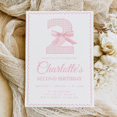 コケティ ピンクボウ 2歳の誕生日パーティー招待状 招待状