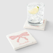 コケティ ピンク ストライプド ボウ ストーンコースター (横)