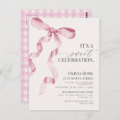 コケティ ピンク ボウ ガール 誕生日パーティー 招待状 (正面/裏面)