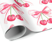コケティ ブラッシュ ピンク ボウ チェリー ギャル キュート ラッピングペーパー (ロールコーナー)