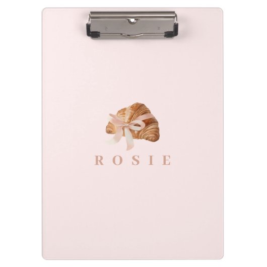 コケパーソナライズされたットクロワッサンピンクリボン クリップボード (正面)