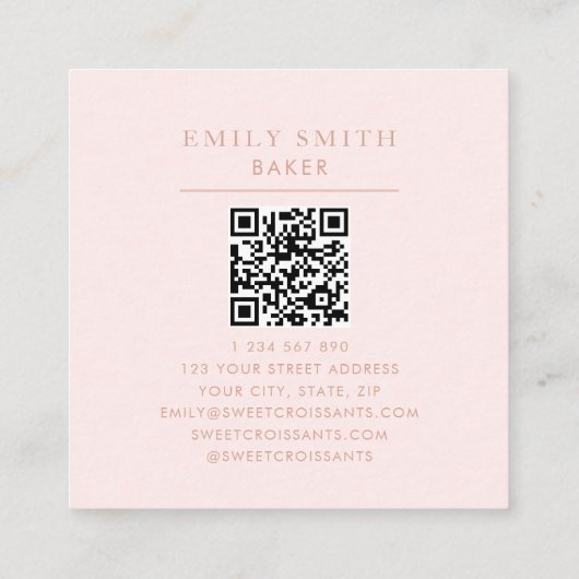 コケパーソナライズされたットクロワッサンピンクリボン スクエア名刺 (裏面)