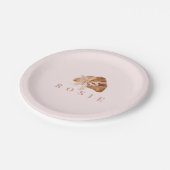 コケパーソナライズされたットクロワッサンピンクリボン ペーパープレート (アングル)