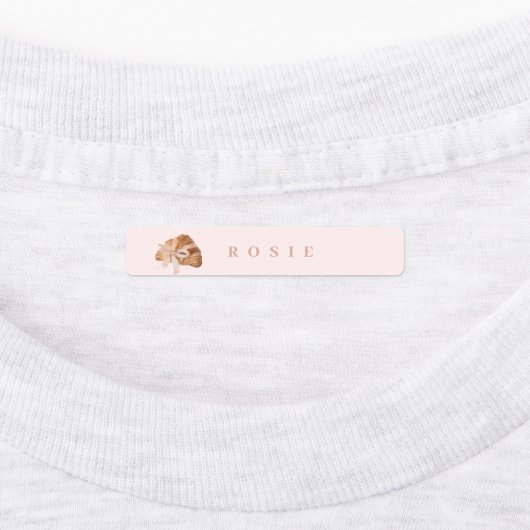 コケパーソナライズされたットクロワッサンピンクリボン ラベル (貼付)