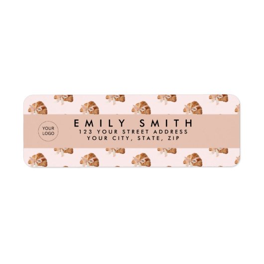 コケパーソナライズされたットクロワッサンピンクリボン ラベル (正面)