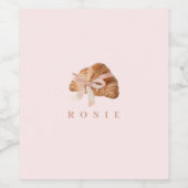 コケパーソナライズされたットクロワッサンピンクリボン ワインラベル (シングルラベル)