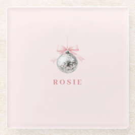 コケパーソナライズされたットディスコボールピンクリボン ガラスコースター