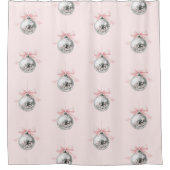 コケパーソナライズされたットディスコボールピンクリボン シャワーカーテン (正面)