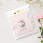 コケパーソナライズされたットディスコボールピンクリボン フェイバーバッグ (封をした状態)