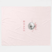 コケパーソナライズされたットディスコボールピンクリボン フリースブランケット (正面(横))