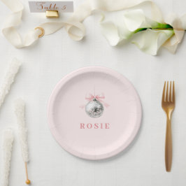 コケパーソナライズされたットディスコボールピンクリボン ペーパープレート